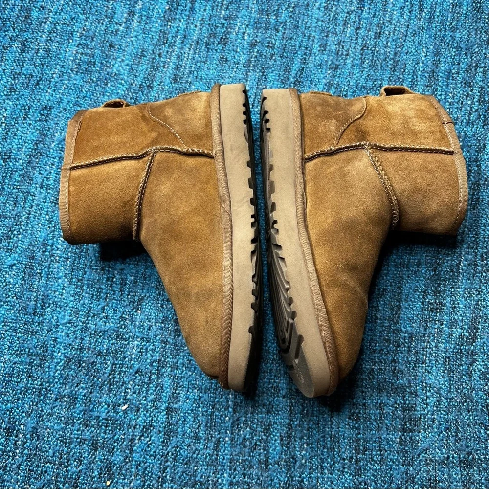 UGG Classic Mini Rubber Logo Fleece Lined Booties in Chestnut Brown Women's 5